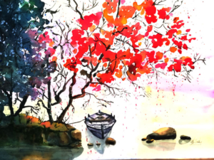 Feng Style with Boat Watercolour